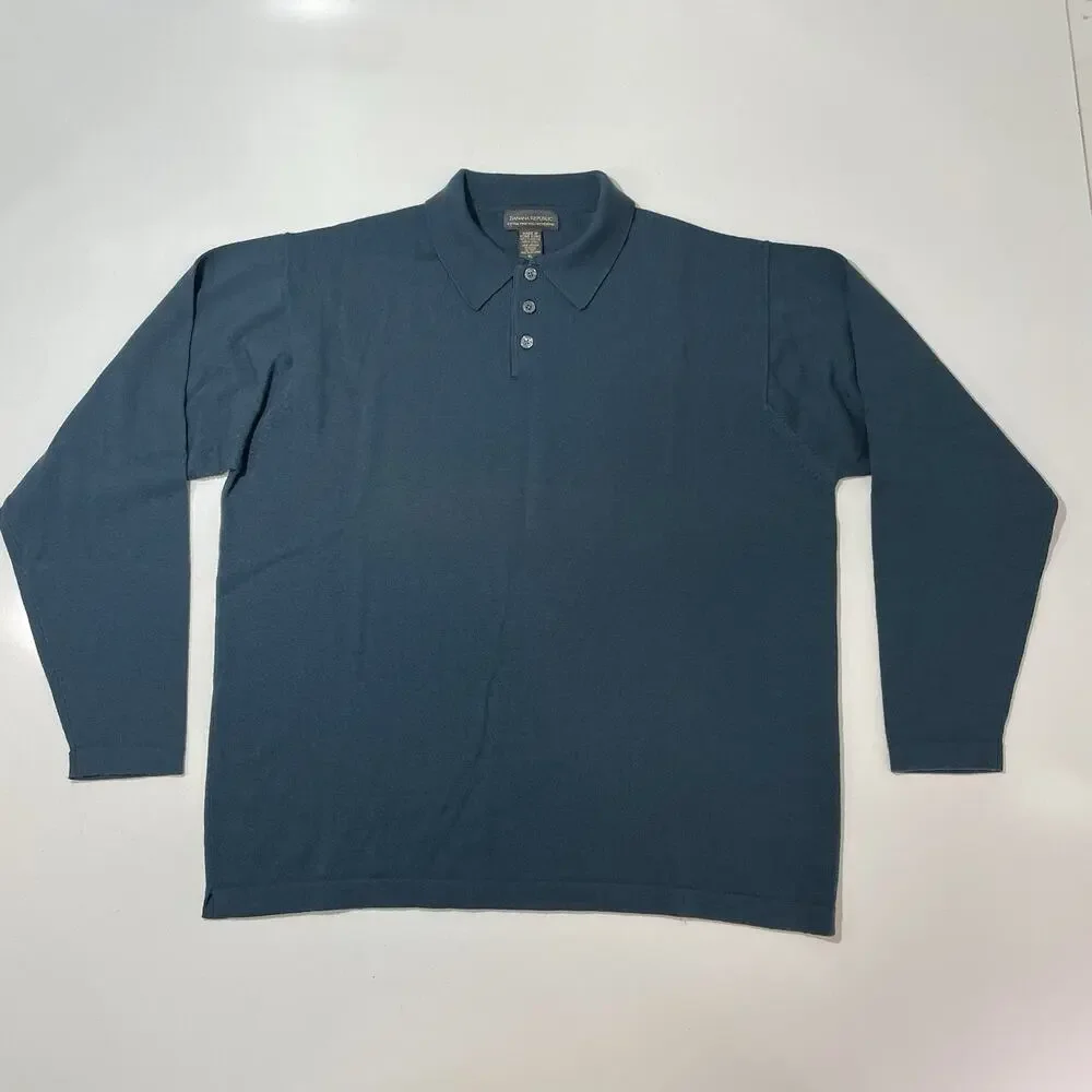 Banana Republic Polo Sweater Mens XL Gray Collar Cotton Long Sleeve Pullover
